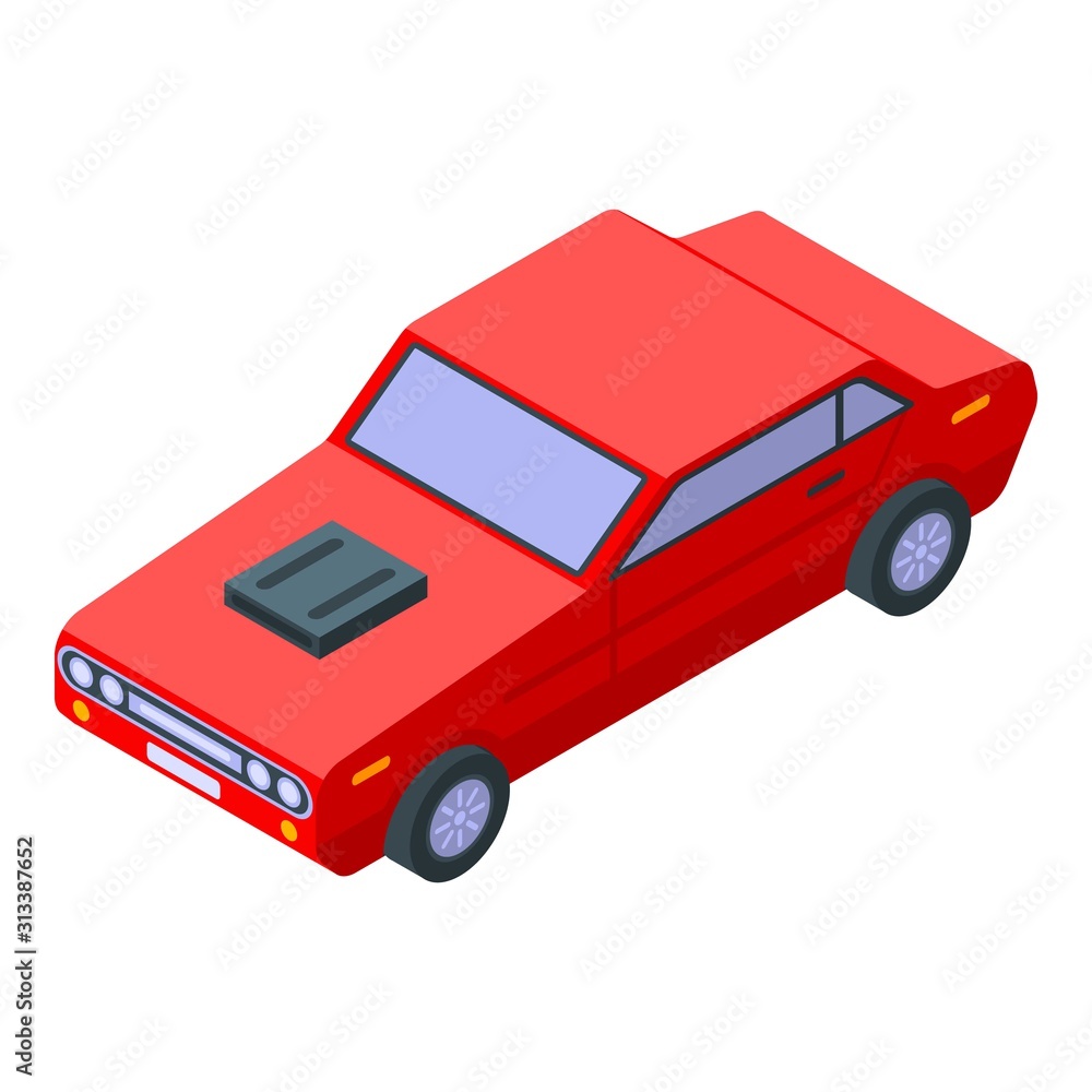 Old red sport car icon. Isometric of old red sport car vector icon for web design isolated on white background
