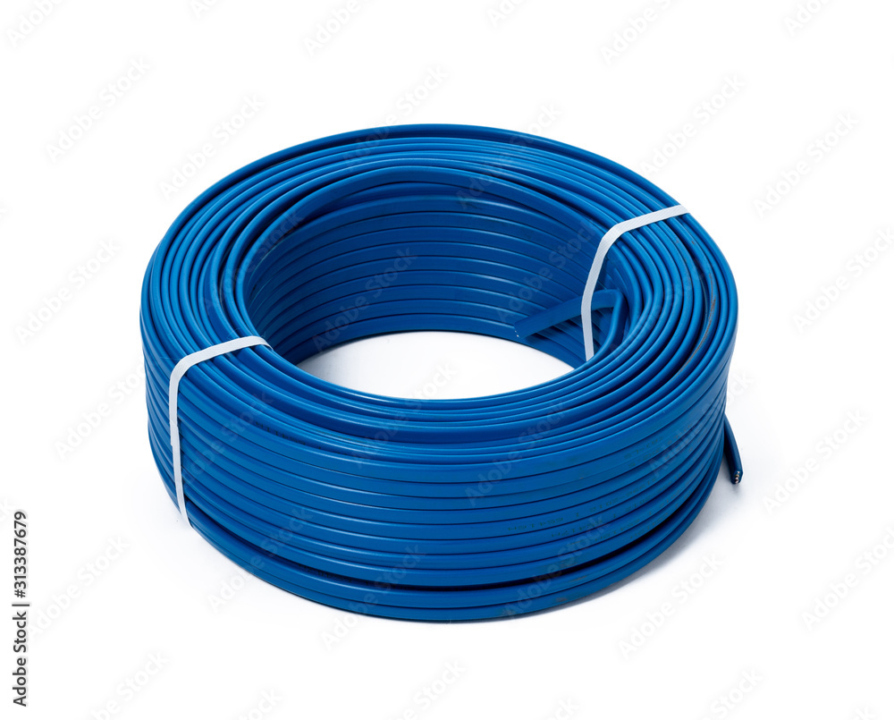 coils of blue cable isolated on white background - obrazy, fototapety, plakaty 