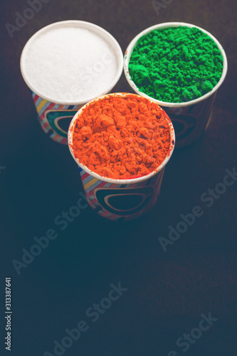 Concept for Indian Independence day and republic day, Three color in cup on white background 