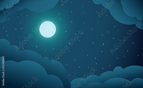 Full moon clouds night sky