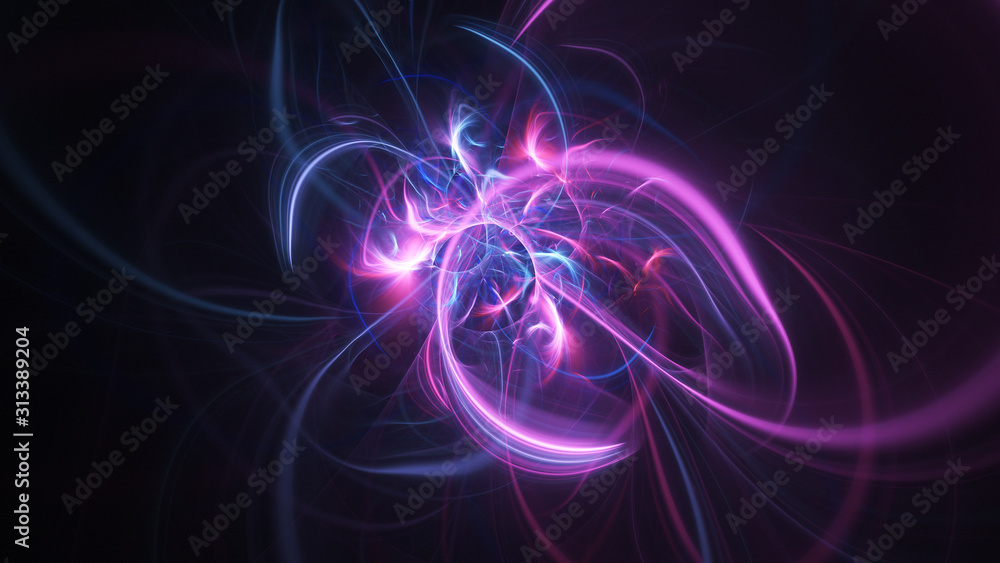 Abstract transparent blue and pink crystal shapes. Fantasy light background. Digital fractal art. 3d rendering.