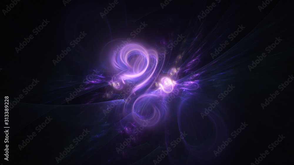 Fototapeta premium Abstract violet glowing shapes. Fantasy light background. Digital fractal art. 3d rendering.