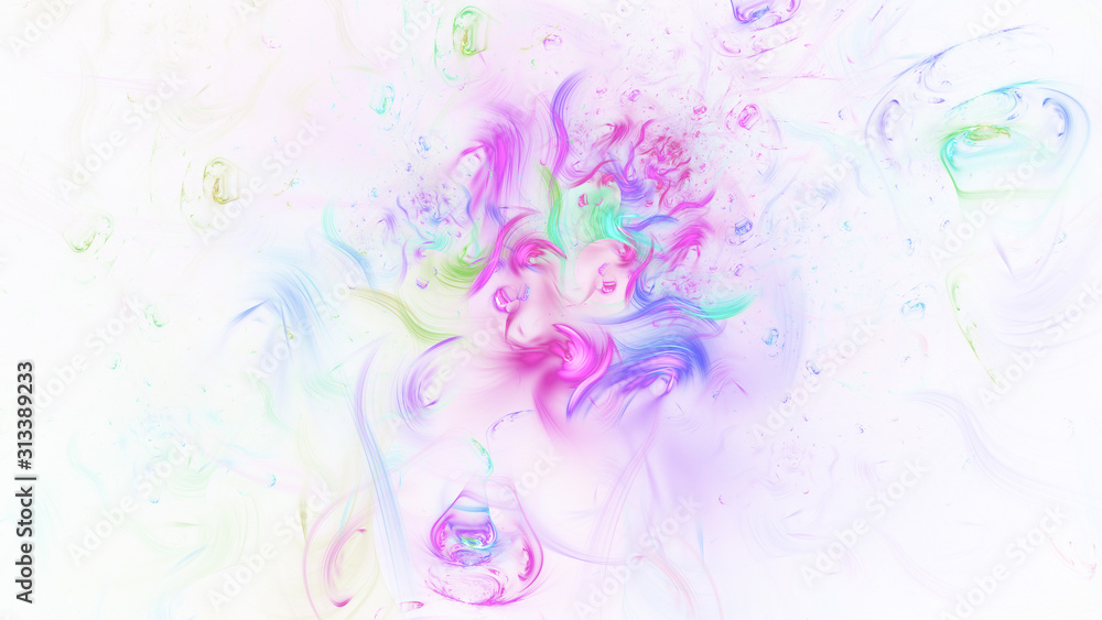 Obraz Abstract transparent purple and green crystal shapes. Fantasy light background. Digital fractal art. 3d rendering.
