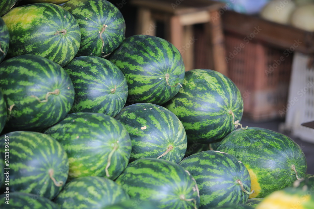 green watermelon in Muang Mai Market, fresh fruit market 