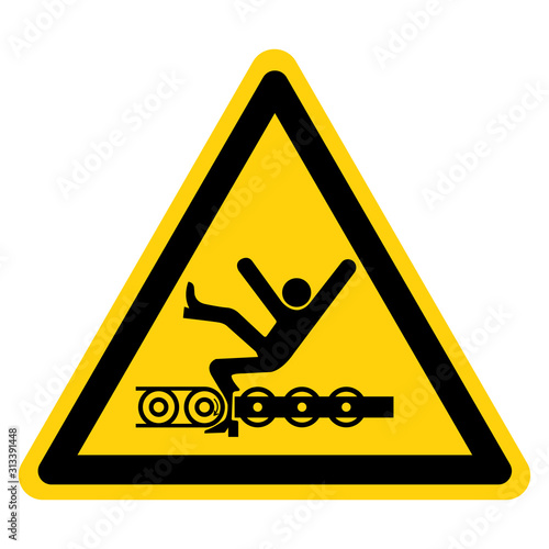 Warning Exposed Conveyor And Moving Parts Will Cause Service Injury Or Death Symbol, Vector Illustration, Isolate On White Background Label. EPS10