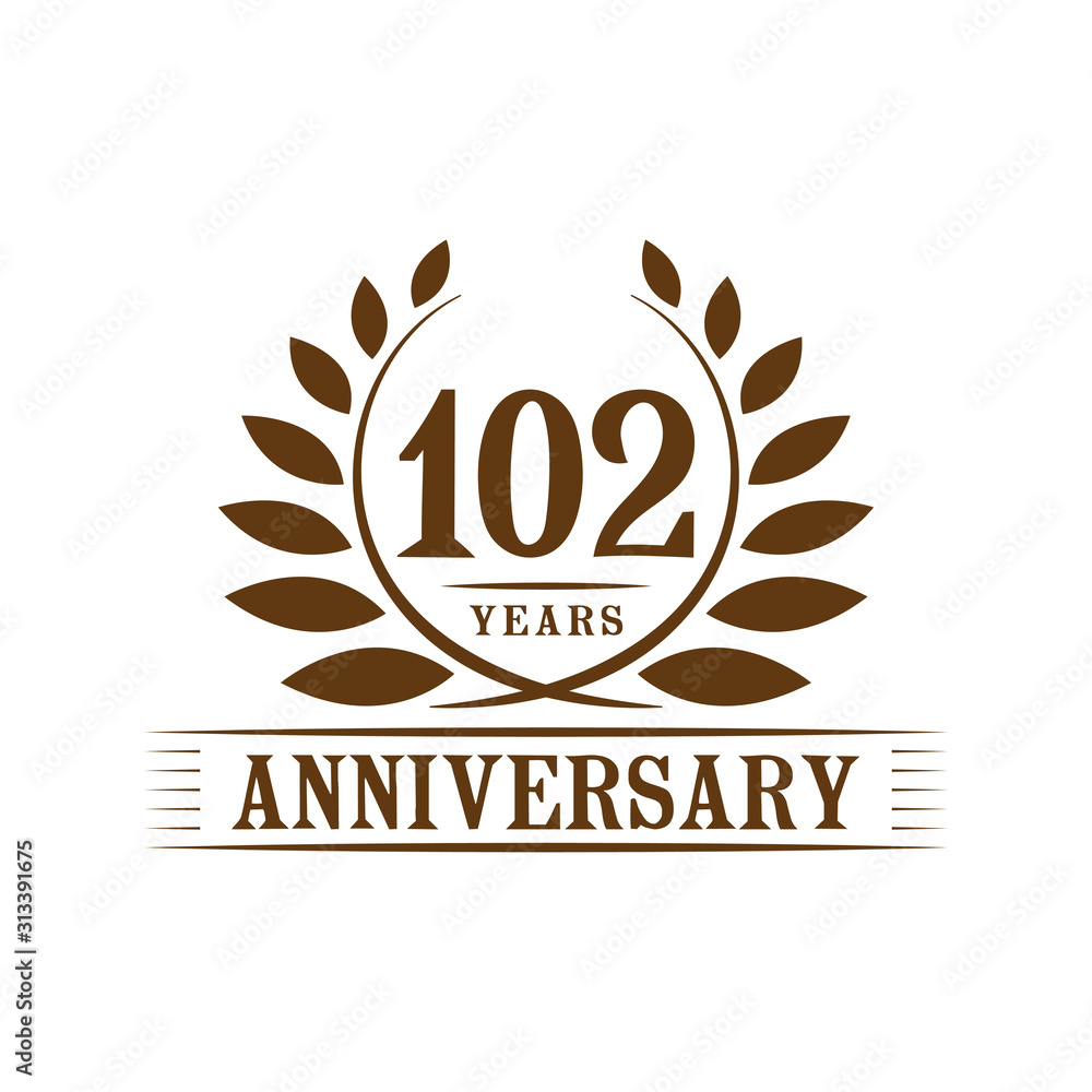 102 years logo design template. One hundred second anniversary vector and illustration.