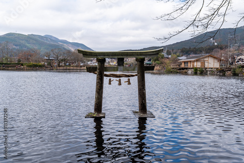 Kinrin lake shrine in Yufuin Japan