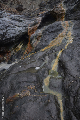 Minerals leaching out of the slate at Tregardock Beach Cornish Coast