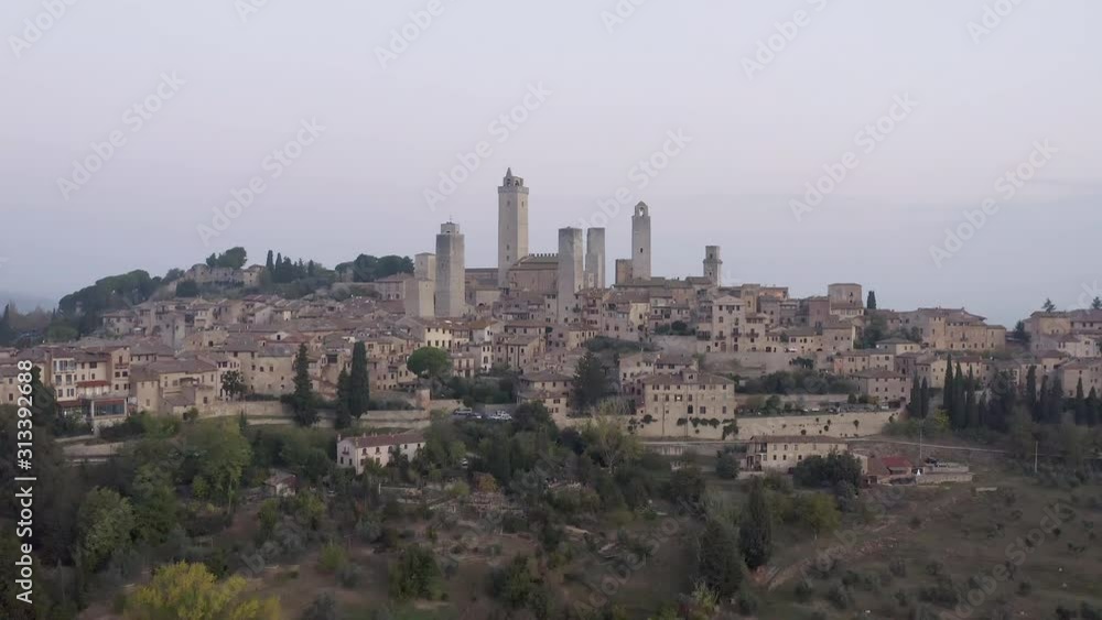 Aerial view of San Gimignano and its medieval old town with the famous towers Aerial view of San Gimignano and its medieval old town with the famous towers