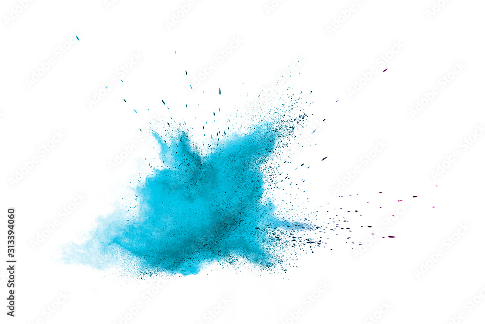 Blue powder splash on white background.