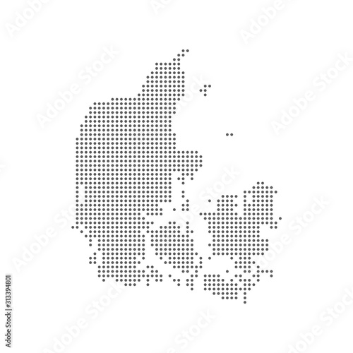 Dotted polka dot particle pixel map of Denmark. Vector eps10