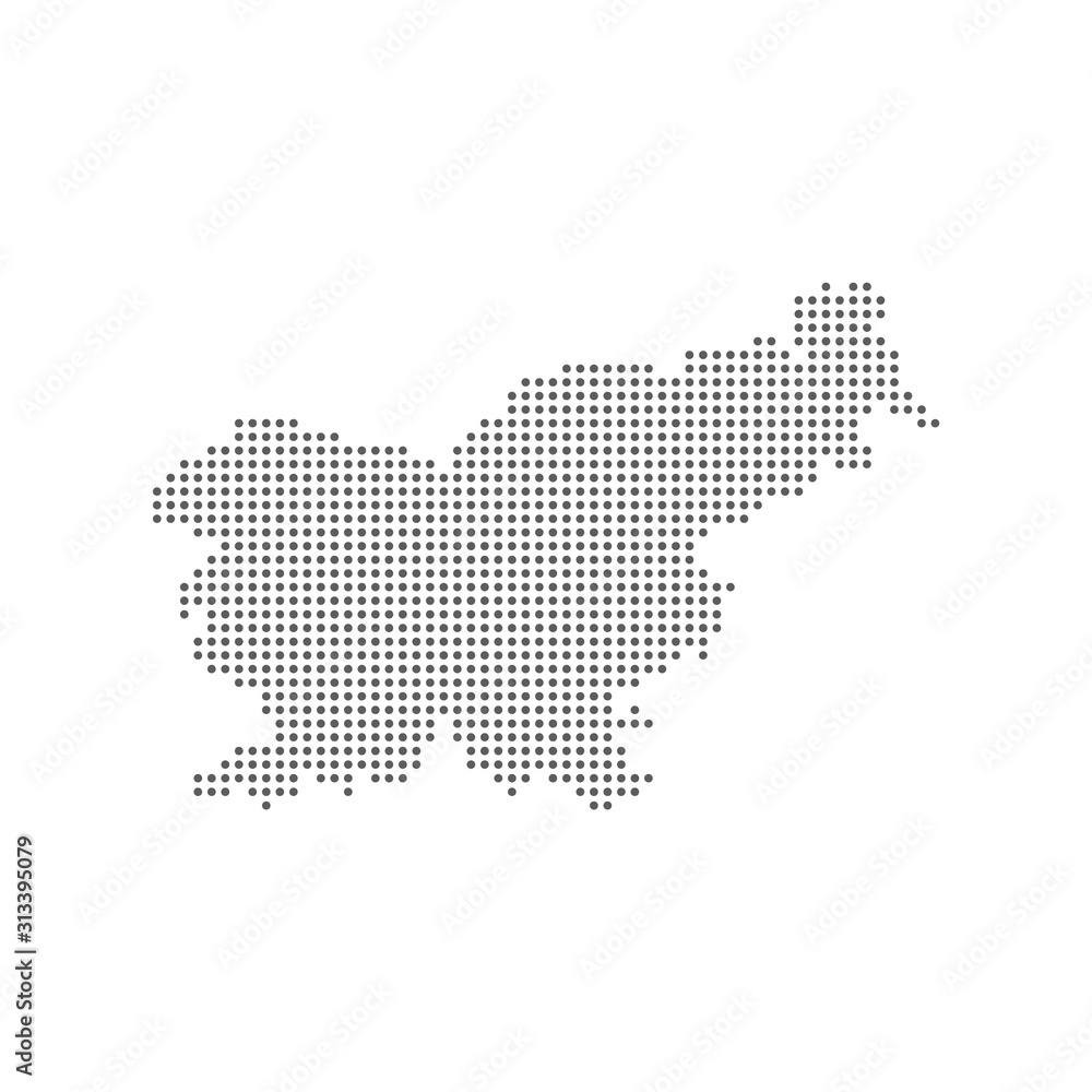 Abstract dotted polka dot pixel particle map of Slovenia. Vector eps10