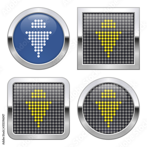 Dotted icon of ice cream cone on glossy button in four variants
