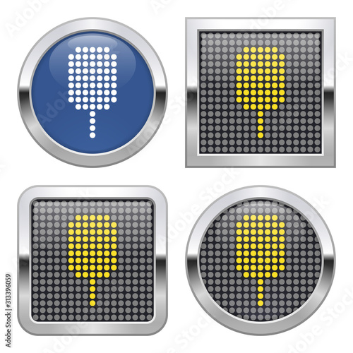 Dotted icon of ice cream on glossy button in four variants
