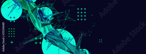 Wireframe science background with plexus effect. Futuristic vector illustration.