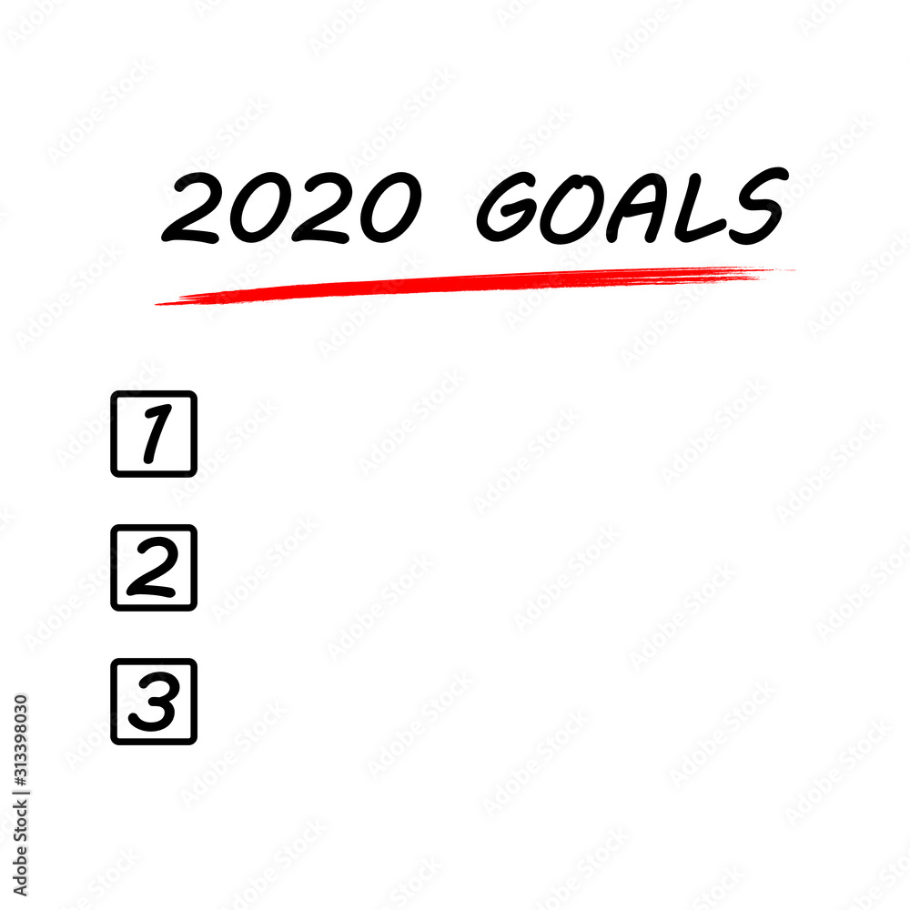 Plakat 2020 Goals. Checklist To do list for New Year. Write plan.
