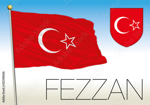 Fezzan regional flag and coat of arms, Libya, african country, vector illustration