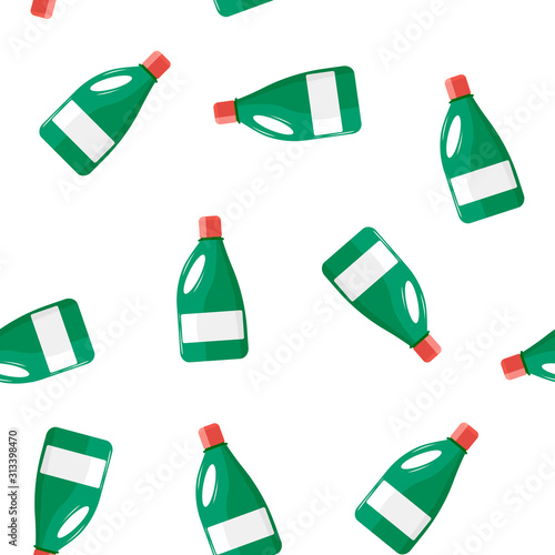 Bottle with chemical substance vector icon. Bottle with detergent, bleach seamless pattern on a white background.