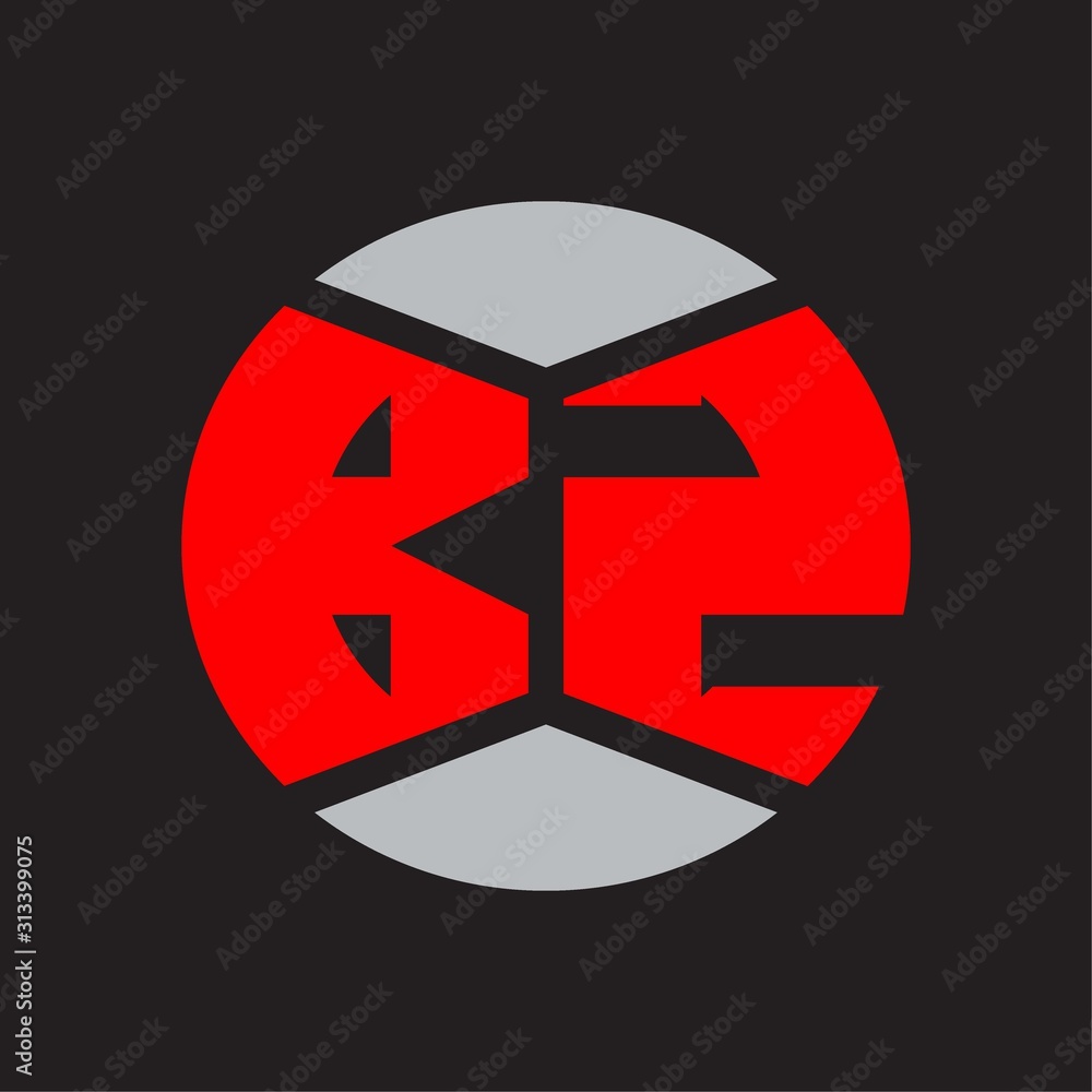 BZ Logo monogram with piece circle ribbon style on red colors and black background BZ Logo monogram with piece circle ribbon style on red colors and black background