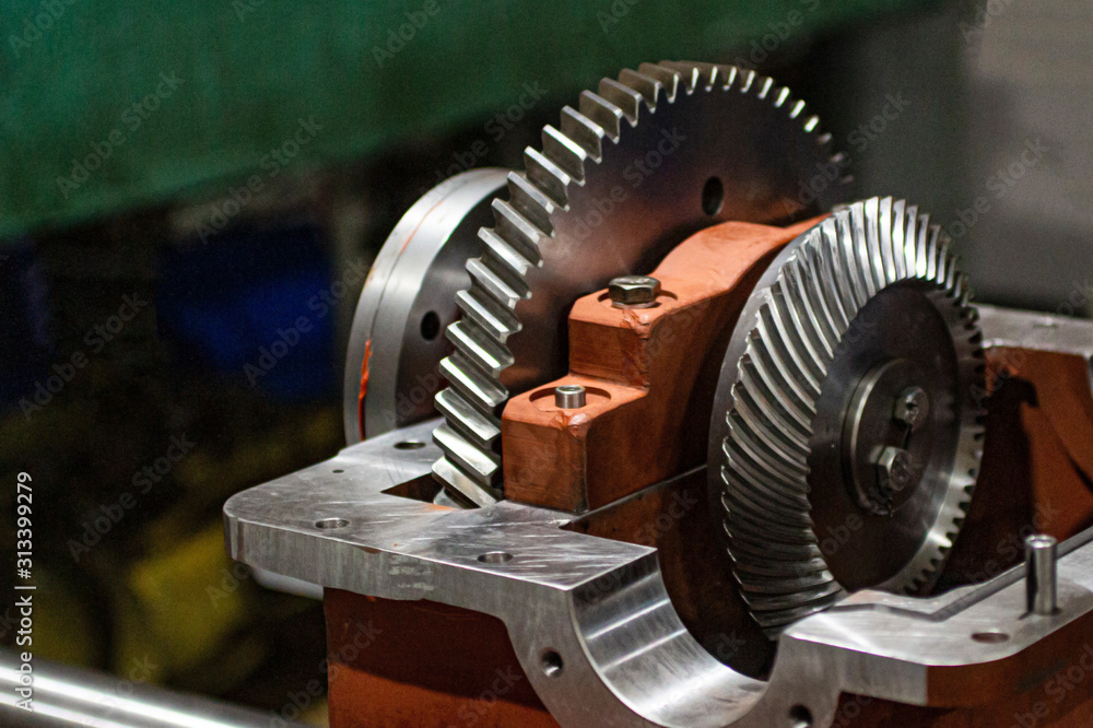 Bevel gear of special gearbox for conveyor belt. Stock Photo | Adobe Stock