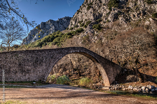Traditional stone bridge of Pyli at Trikala, Thessalia, Greece