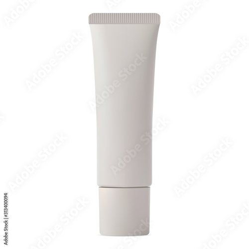 Cream tube. White plastic cosmetic package blank. Beauty container vector template illustration. Tooth paste pack mockup. Isolated paint bottle. Face or hand care ointment box