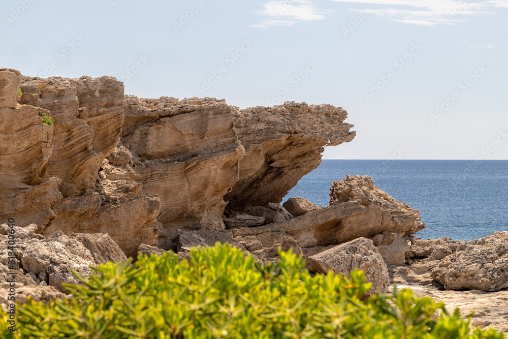 View at the rocky coastline at Kallithea Therms, Kallithea Spring on Rhodes island, Greece