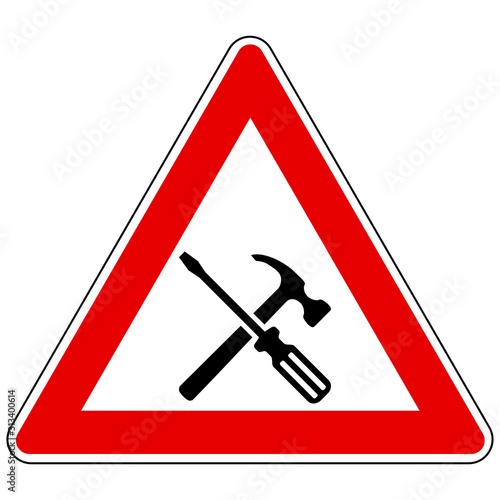 Werkzeuge und Achtung Schild