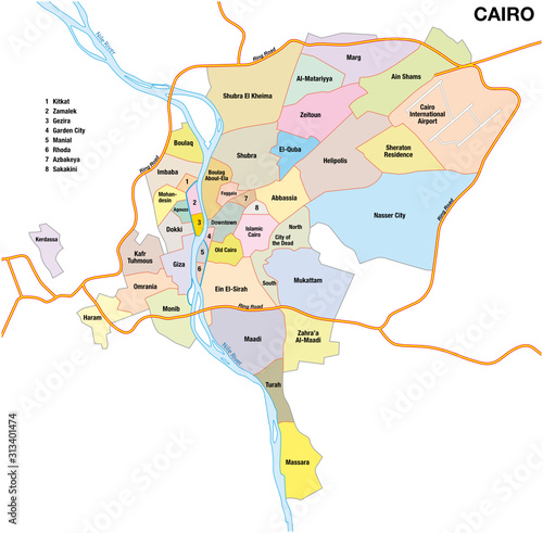 administrative and political map of the egyptian capital cairo