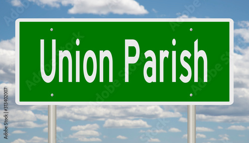 Rendering of a green 3d highway sign for Union Parish in Louisiana photo