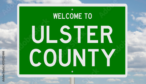 Rendering of a green 3d highway sign for Ulster County