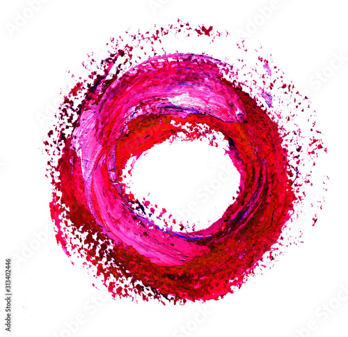Gradient with Antique Ruby, Red brush stroke in the form of a circle. Watercolor texture background, dry brush stains, strokes, spots isolated on white. Abstract marble frame.