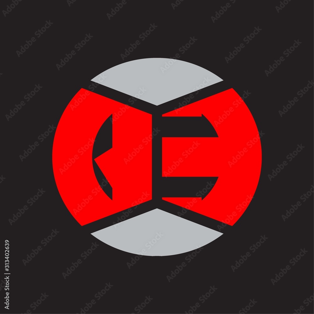 QE Logo monogram with piece circle ribbon style on red colors and black background QE Logo monogram with piece circle ribbon style on red colors and black background