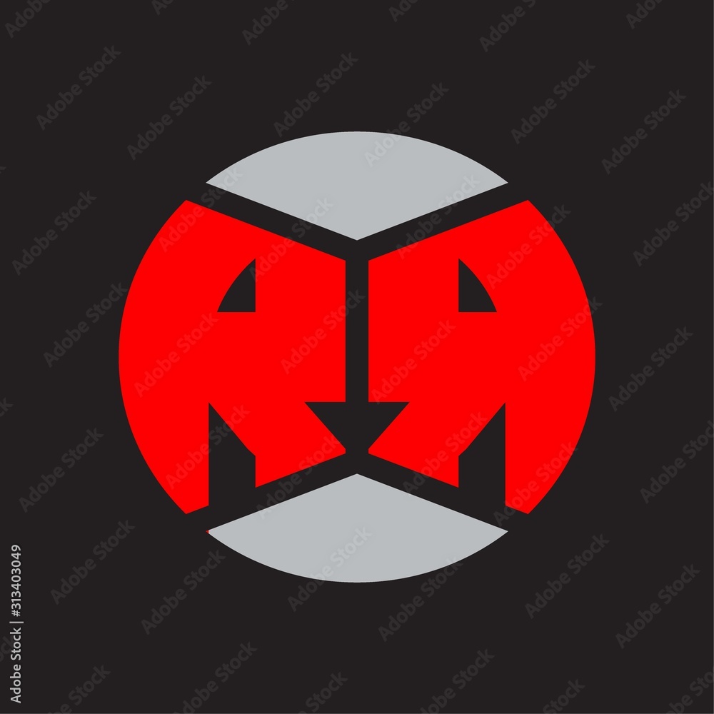 RR Logo monogram with piece circle ribbon style on red colors and black background RR Logo monogram with piece circle ribbon style on red colors and black background
