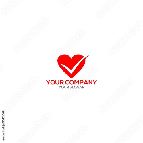 Love Check Mark Logo Design Vector