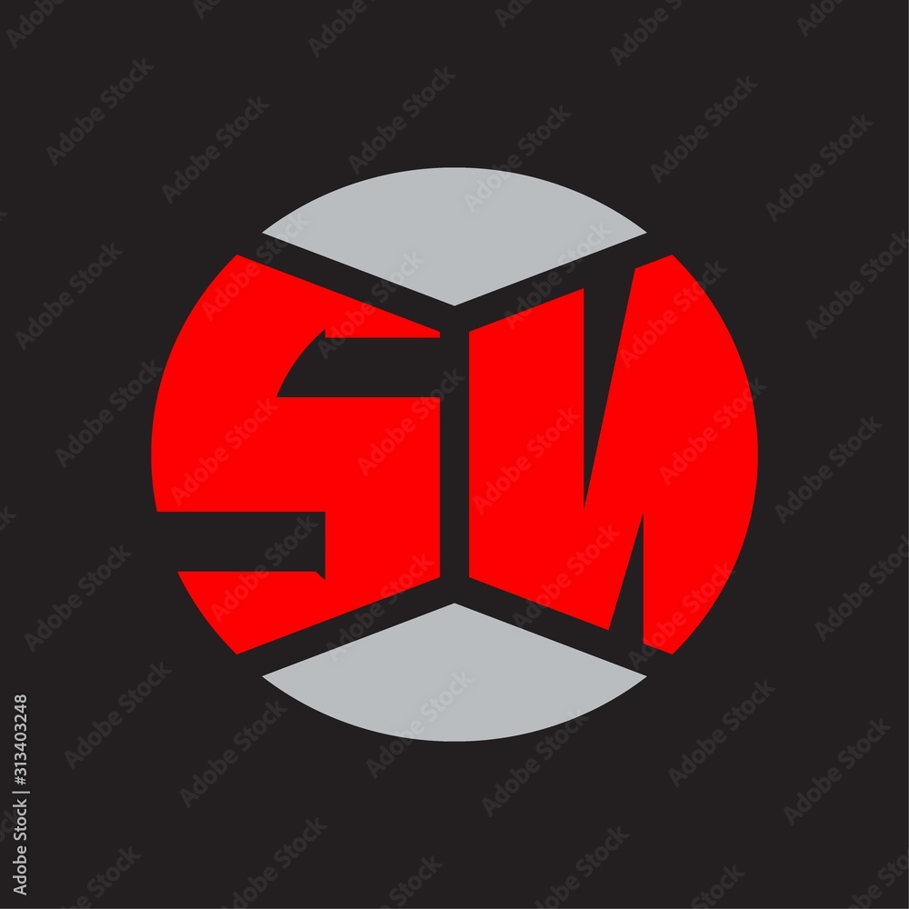 SN Logo monogram with piece circle ribbon style on red colors and black background SN Logo monogram with piece circle ribbon style on red colors and black background