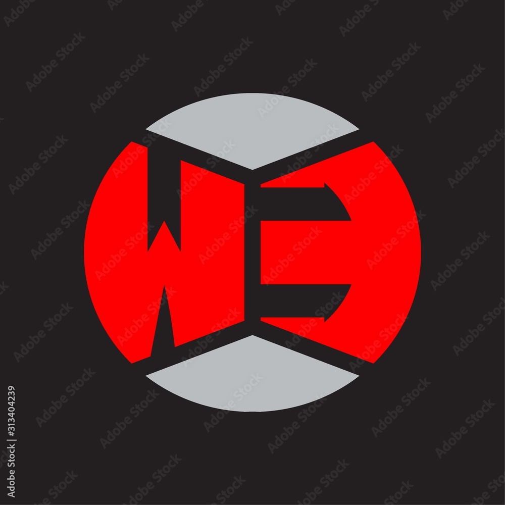WE Logo monogram with piece circle ribbon style on red colors and black background WE Logo monogram with piece circle ribbon style on red colors and black background