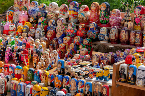 Beautiful Set of Nesting Dolls or Matryoshka Russian Wooden Doll Souvenir