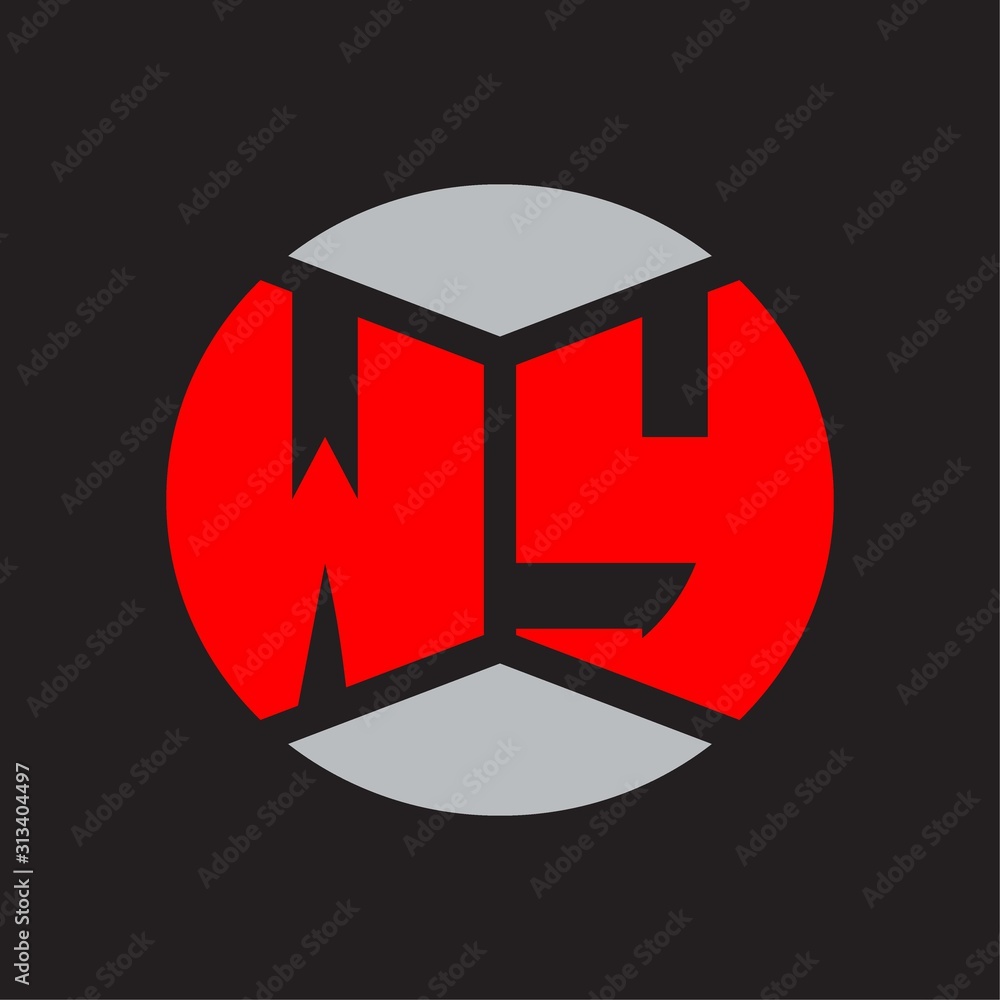 WY Logo monogram with piece circle ribbon style on red colors and black background WY Logo monogram with piece circle ribbon style on red colors and black background