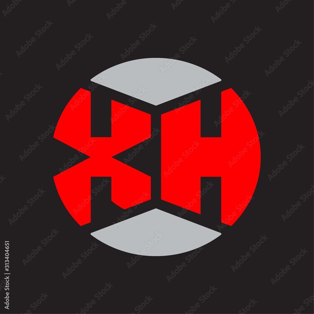 XH Logo monogram with piece circle ribbon style on red colors and black background XH Logo monogram with piece circle ribbon style on red colors and black background