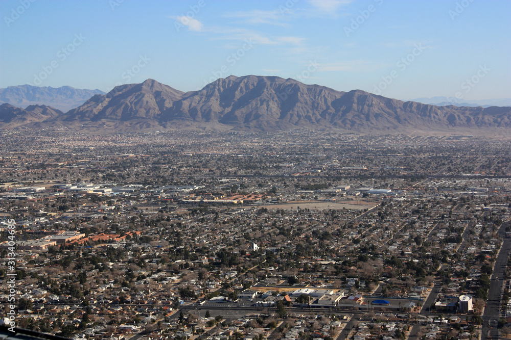 Aerial view of the residential areas of the city of Las Vegas, NV, apart from the strip. Seen from the Stratosphere Tower.