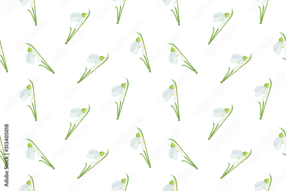 A repeat pattern of snowdrops, the first spring flowers A repeat pattern of snowdrops, the first spring flowers