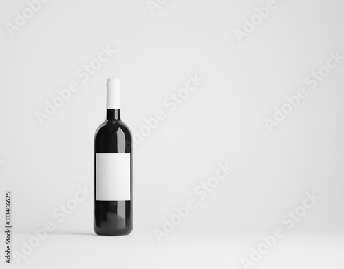 Single red wine bottle mockup over white. Label clipping path included. 3D render