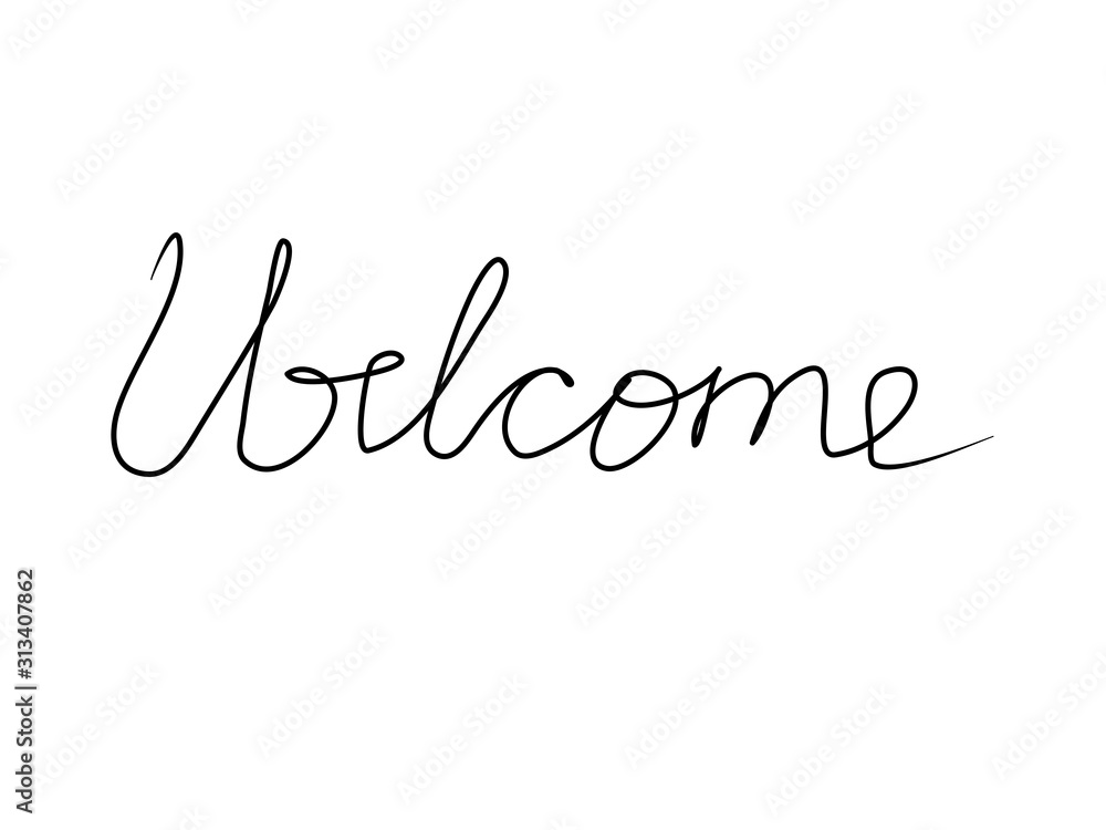 Welcome handwritten text inscription. Modern hand drawing calligraphy. Word illustration black