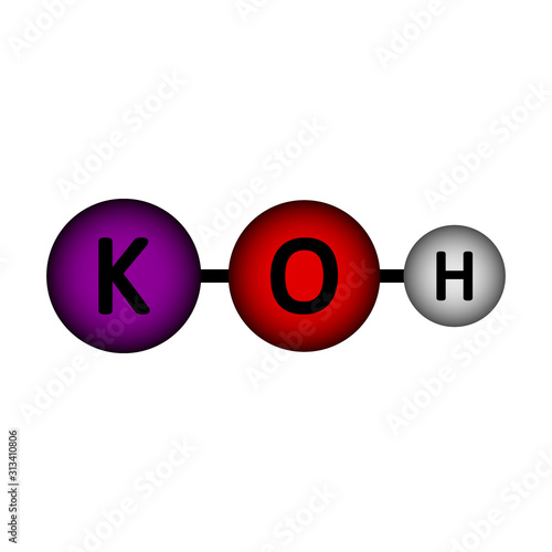 Potassium hydroxide molecule icon.