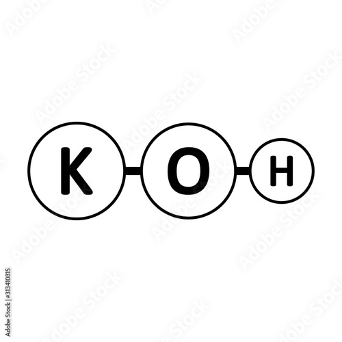 Potassium hydroxide molecule icon.