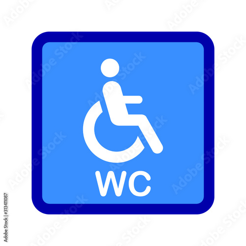 WC sign with wheelchair, handicapped, accessibility , access sign in flat blue design. Vector icon 