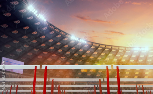 3-D athletics stadium on sunset. Render 3-d.