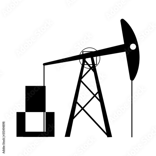 Oil pump jack in wire-frame style. crude oil symbol