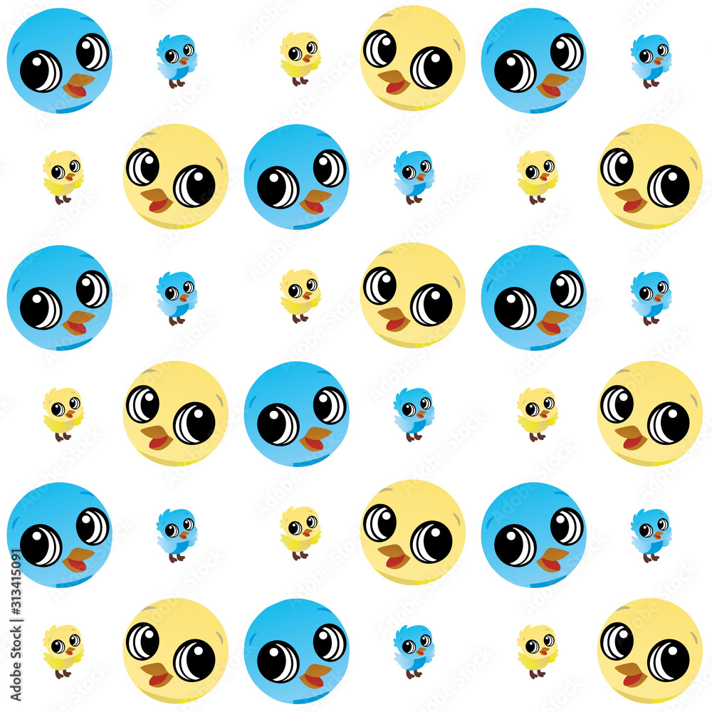 The Amazing of Cute Yellow and Blue Baby Bird Head Cartoon Illustration, Cartoon Funny Character, Pattern Wallpaper The Amazing of Cute Yellow and Blue Baby Bird Head Cartoon Illustration, Cartoon Funny Character, Pattern Wallpaper